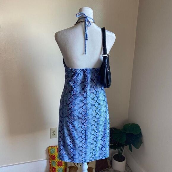 Vintage blue snakeskin print midi halter dress - Picture 8 of 8